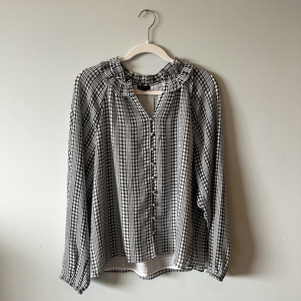 Ann Taylor Plaid Ruffled Raglan Sleeve Top - Picture 4 of 6